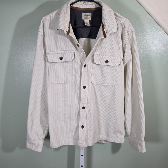 L.L. Bean Other - LL Bean Mens Rangely Corduroy Shirt Jacket Off White Button Up Size Large‎  Reg